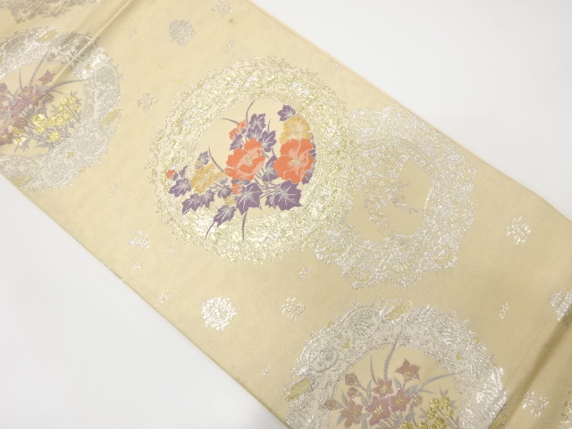 JAPANESE KIMONO / ANTIQUE FUKURO OBI / SILK / WOVEN PLATE PATTERN